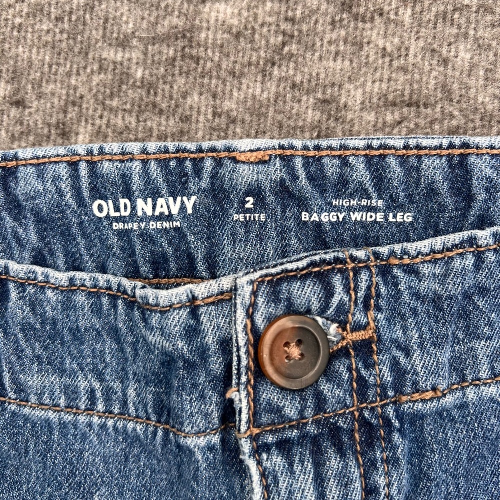 Old Navy Drapey Denim High Rise Baggy Wide Leg Jeans Blue Festival Petite 2 - Picture 5 of 13